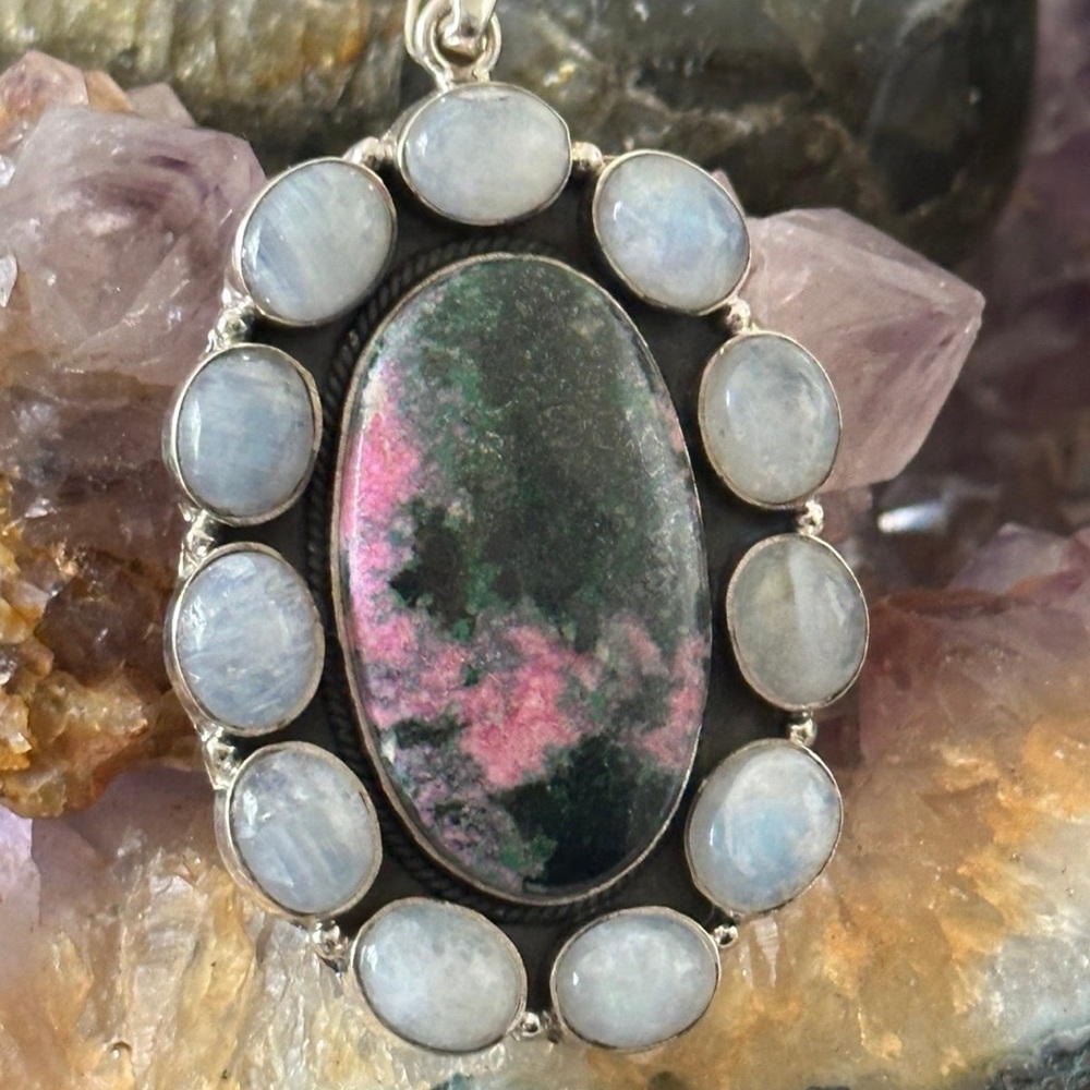 Rhodonite Rainbow Moonstone Statement Sterling Si… - image 3